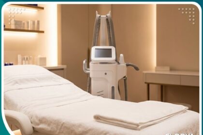 صورة عالية الجودة لعيادة تجميل حديثة وفاخرة تحتوي على جهاز فيلاشيب الأصلي لشد الجلد وعلاج السيلوليت.
