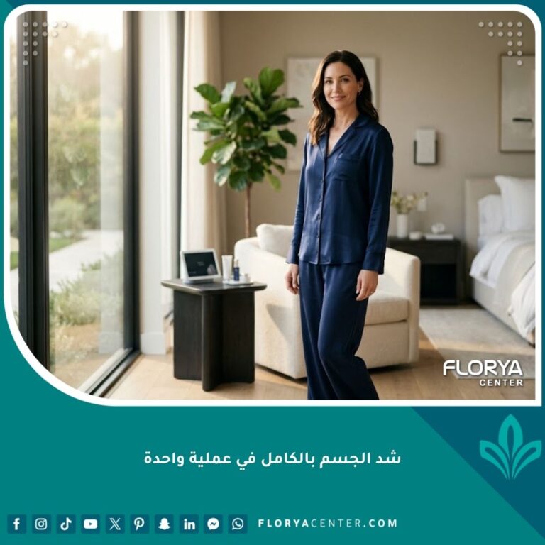 صورة واقعية لنتيجة شد الجسم بالكامل في عملية واحدة، تظهر الرشاقة والثقة بالنفس بعد جراحة التجميل الشاملة ونحت القوام.