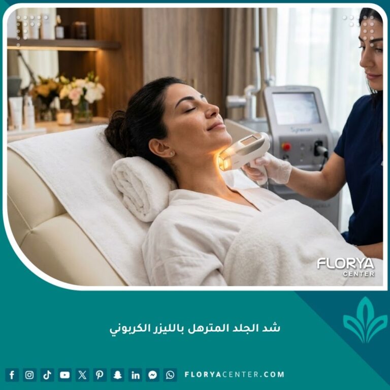 امرأة تخضع لجلسة شد الجلد المترهل بالليزر بدون ألم في عيادة تجميل فاخرة للحصول على بشرة مشدودة.