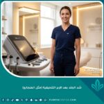 امرأة تتمتع بقوام مشدود بعد جلسة شد الجلد بدون جراحة في عيادة تجميل للتخلص من الترهلات بعد إبر التنحيف.