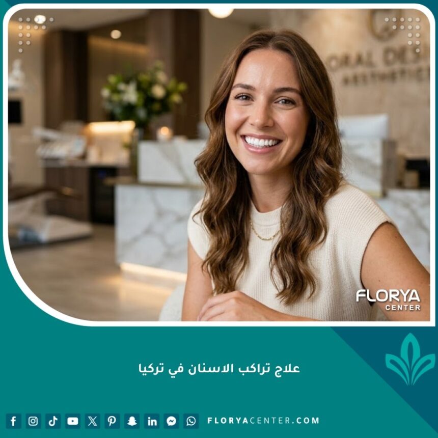 علاج تراكب الاسنان في تركيا 1 امرأة سعيدة بابتسامة جذابة وأسنان مصفوفة تعكس نجاح علاج تراكب الأسنان في تركيا.