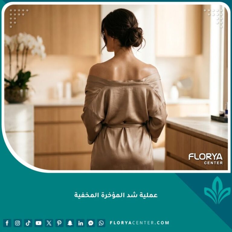 صورة واقعية تبرز النتائج الجمالية لعملية شد المؤخرة المخفية وتناسق القوام في عيادة تجميل راقية.