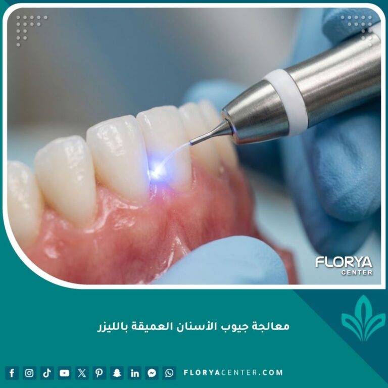 صورة مقربة توضح أحدث طرق معالجة جيوب الأسنان العميقة بالليزر بدون جراحة أو ألم.
