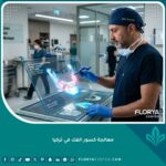 طبيب جراحة الوجه والفكين يعاين أشعة ثلاثية الأبعاد قبل عملية معالجة كسور الفك في تركيا.