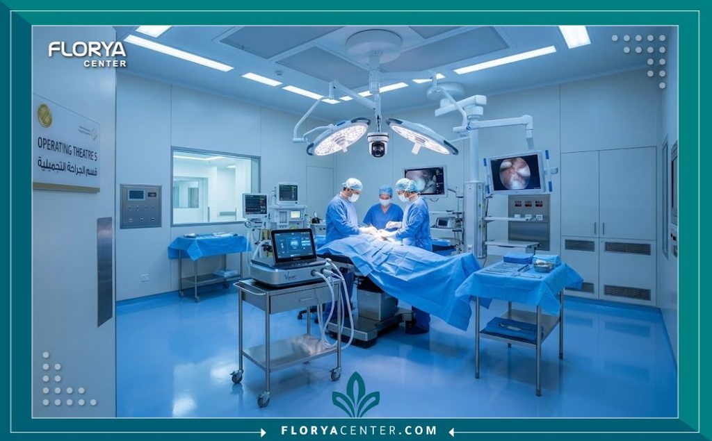 غرفة عمليات معقمة ومجهزة بأحدث أجهزة تجميل القوام لدى أفضل الأطباء في الشرق الأوسط.