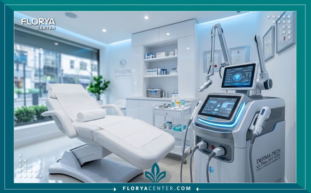 غرفة علاج في عيادة تجميل حديثة ومجهزة بأحدث وأفضل الأجهزة العالمية لشد الترهلات ونحت القوام.
