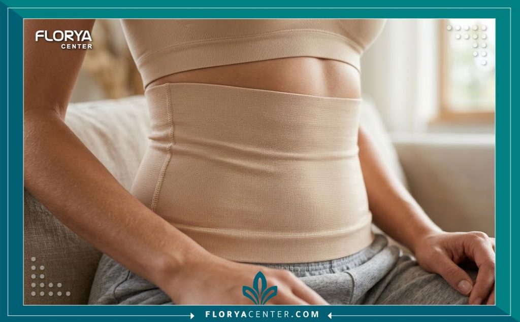 أين تباع مشدات ما بعد عمليات التجميل 5 امرأة ترتدي كورسيه طبي مريح ومخفي بعد عملية نحت الجسم وشفط الدهون.