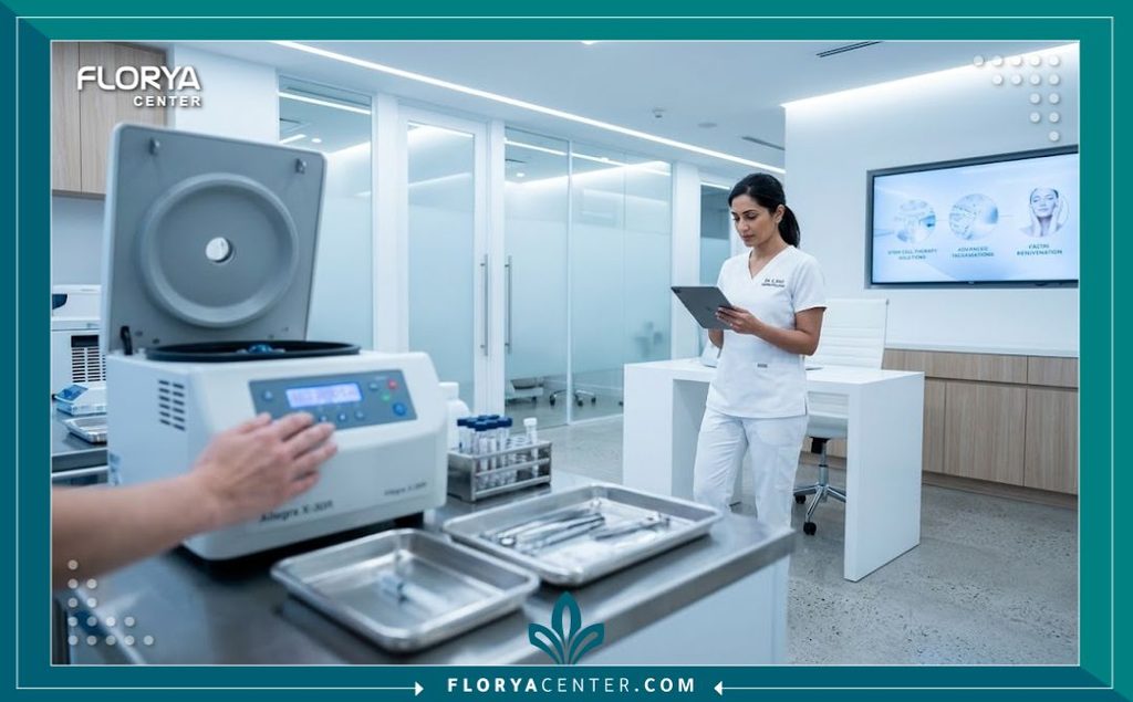 عيادة تجميل متطورة ومجهزة بأحدث تقنيات فصل الخلايا المستخلصة من الدهون لاستخدامها في علاج ترهلات الجلد.