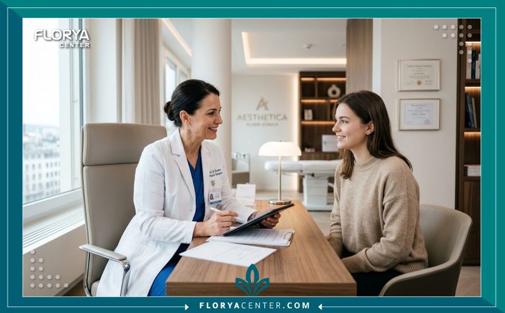 الحمل بعد عملية شد البطن 4 استشارة طبية مع جراحة تجميل لطمأنة مريضة حول تأثير الحمل المستقبلي على الاستثمار المالي في عملية شد البطن.
