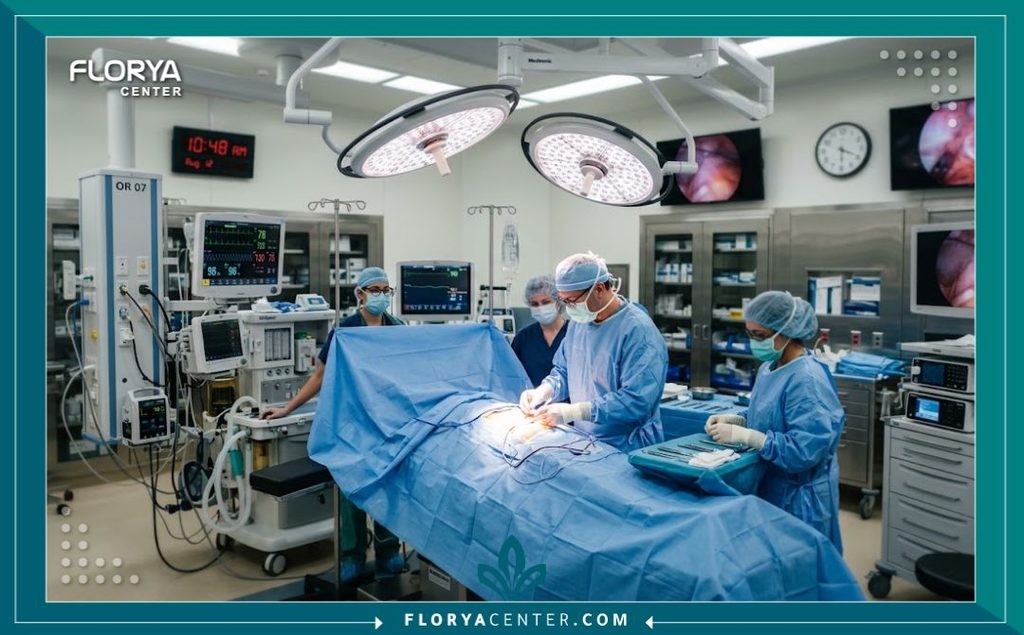 غرفة عمليات حديثة ومجهزة بأعلى التقنيات لإجراء جراحات شد الترهلات وقص الجلد في مستشفيات إسطنبول.