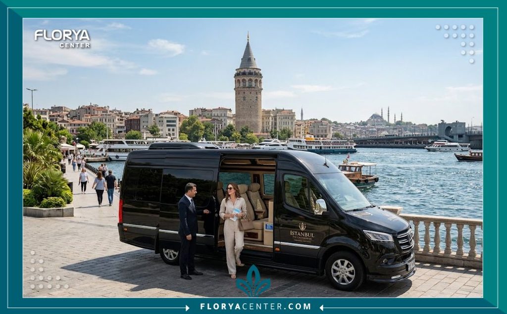سيارة نقل كبار الشخصيات VIP على ضفاف البوسفور كجزء من خدمات السياحة العلاجية في تركيا.