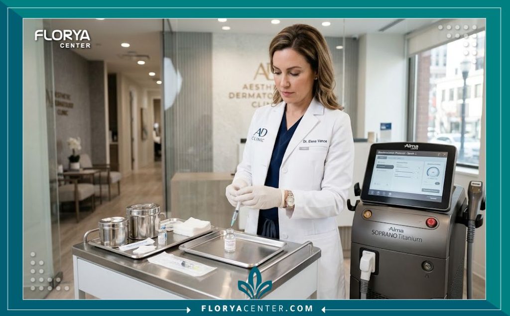 تحفيز الكولاجين للجسم 4 طبيب جلدية وتجميل متخصص يحضر حقن الكولاجين للجسم داخل غرفة عمليات وعيادة معقمة ومجهزة بأحدث التقنيات.
