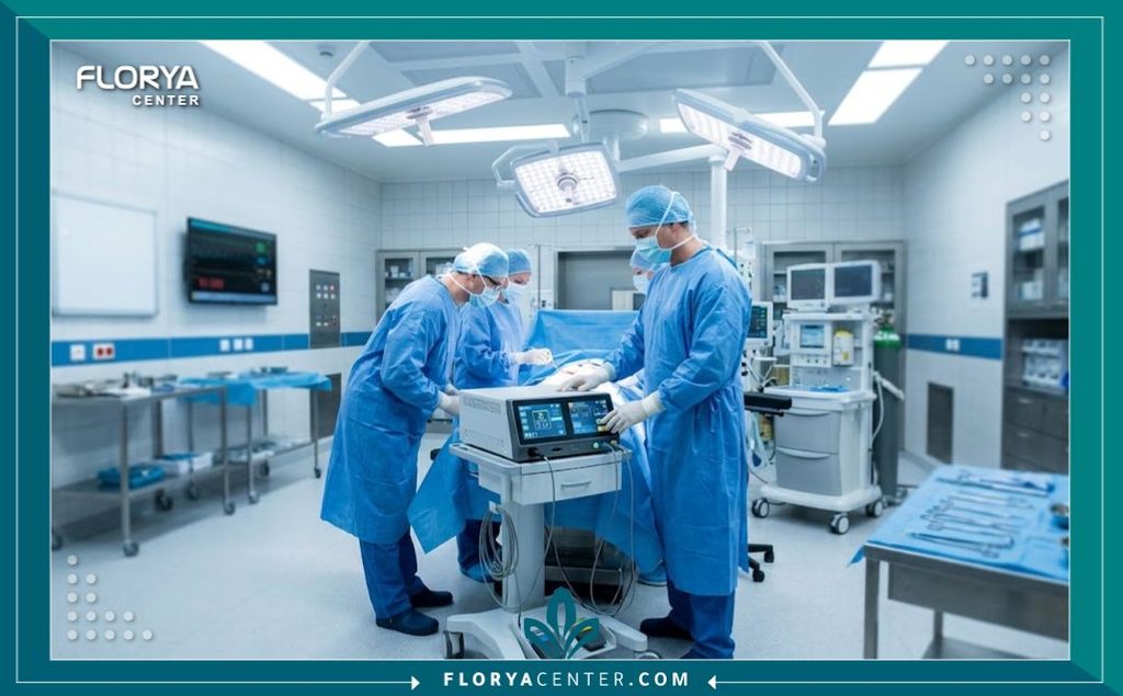 إنفوجرافيك يقارن بين الجراحة التقليدية واستخدام الكي الكهربائي لتجنب النزيف وعدم الحاجة لنقل دم أثناء الشد.