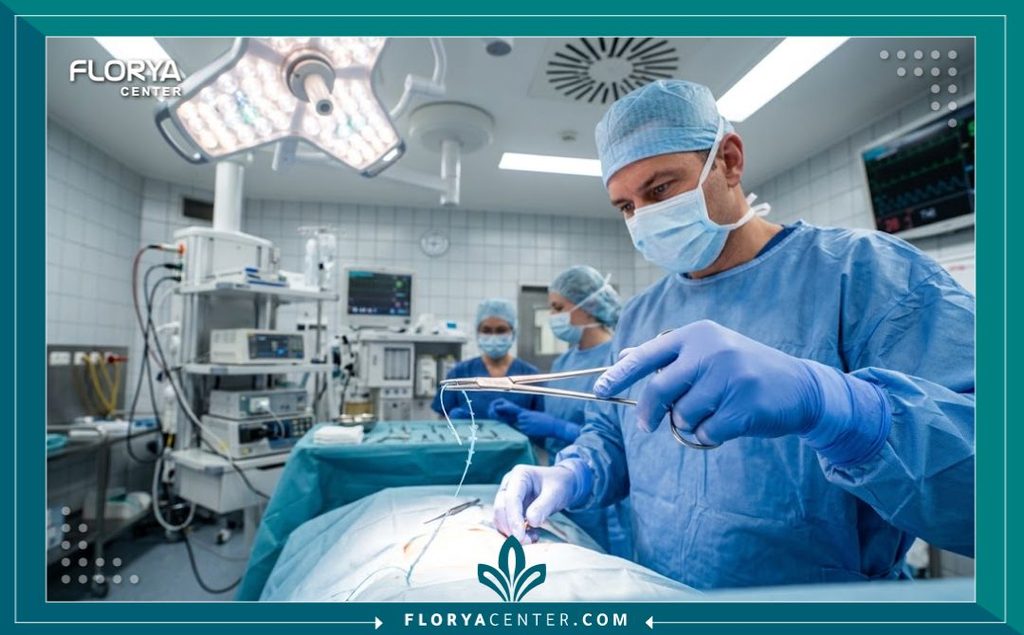 تقنية الخيوط الشائكة (Barbed Sutures) في شد الجروح 4 جراح متخصص داخل غرفة عمليات حديثة ومعقمة يستخدم الخيوط الشائكة لإغلاق الجروح الجراحية بسرعة وأمان.