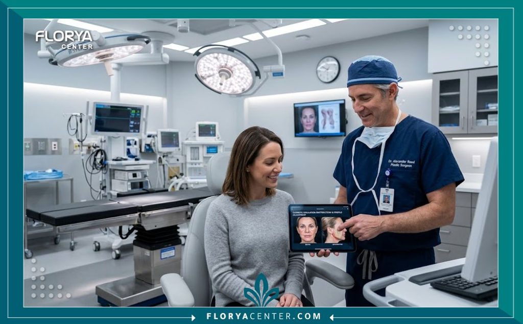 تقنية الرفع المزدوج للأنسجة الرخوة 4 جراح تجميل متخصص داخل غرفة عمليات حديثة مجهزة بأحدث التقنيات لإجراء جراحة الرفع المزدوج للأنسجة الرخوة بأمان.