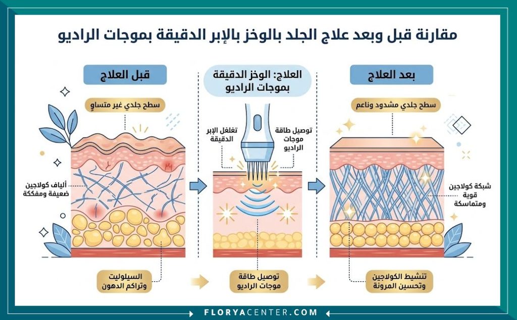 جهاز المورفيوس لشد الجسم 3 إنفوجرافيك يقارن نتائج جهاز المورفيوس لعلاج السيلوليت وشد الجلد الرقيق قبل وبعد الجلسات.