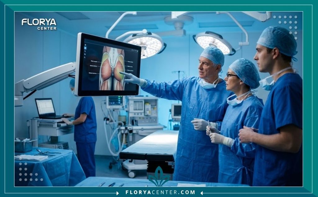 غرفة عمليات حديثة ومجهزة بأحدث التقنيات التكنولوجية لإجراء جراحات التجميل وترميم العضلات الألوية بأمان تام.