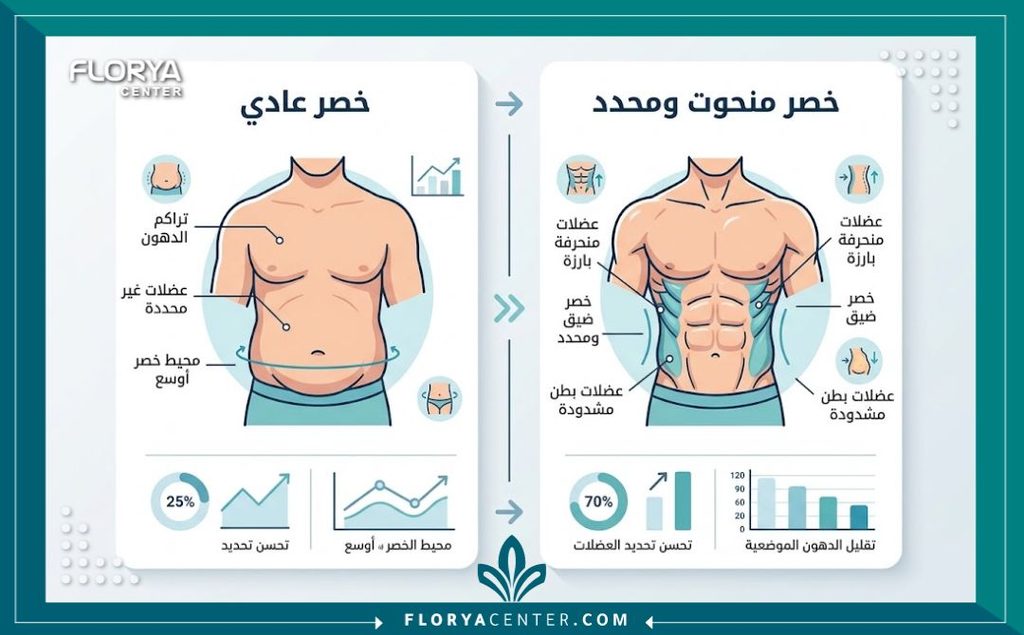إنفوجرافيك يوضح الفروقات ومراحل شد العضلات الجانبية للبطن للحصول على قوام متناسق.