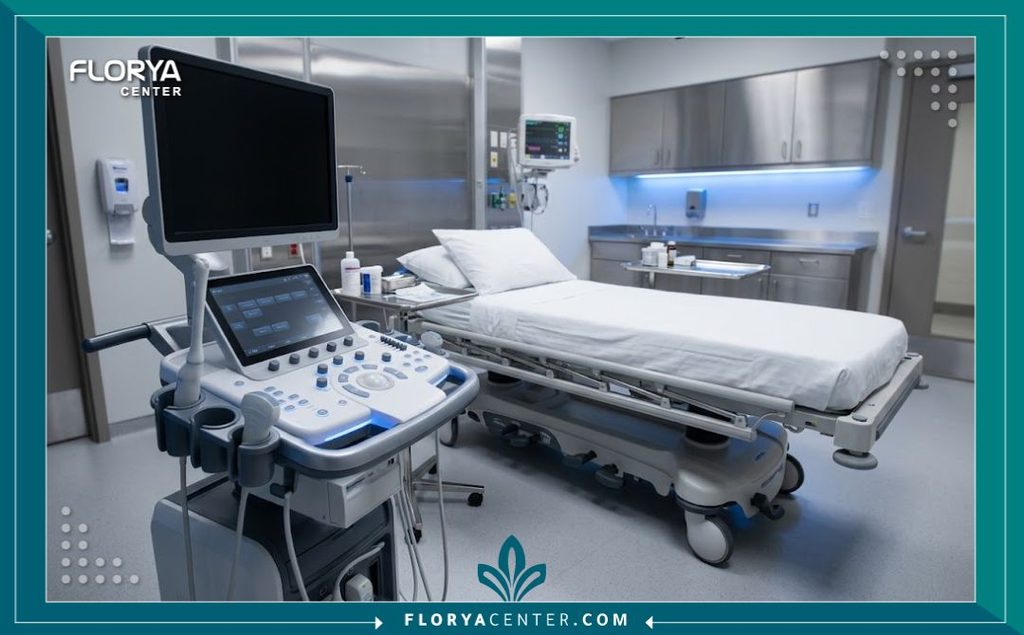 غرفة علاج مجهزة بأحدث الأجهزة الطبية في مستشفى متطور لتقديم جلسات علاج تليف وتحجر البطن بعد عمليات التجميل.