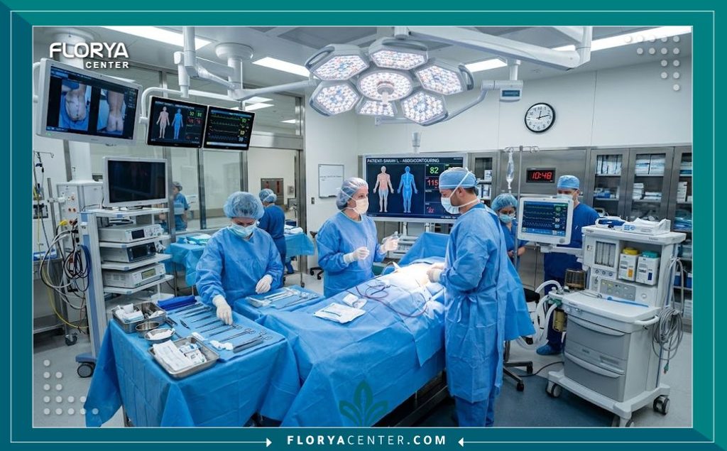 غرفة عمليات حديثة ومجهزة بأحدث التقنيات الطبية لإجراء جراحة شد ورفع المؤخرة بأعلى معايير الأمان.