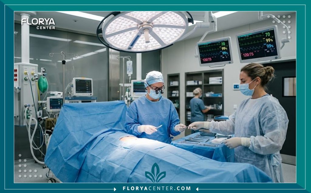 غرفة عمليات حديثة ومجهزة بأحدث التقنيات الطبية داخل مستشفى تجميل متخصص لعمليات شد القوام.