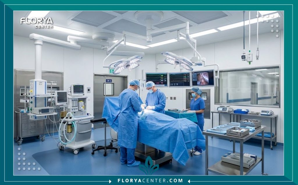 غرفة عمليات مجهزة بأحدث التقنيات الجراحية لإجراء عمليات شد الجسم وقص الجلد بأعلى معايير الأمان.