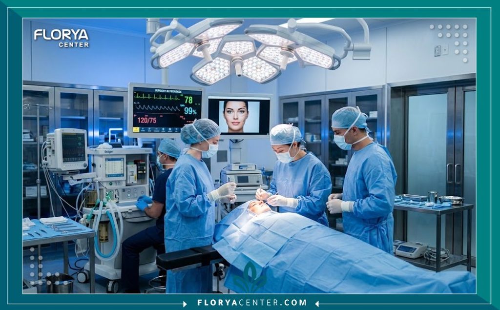 غرفة عمليات حديثة ومعقمة ومجهزة بأفضل التقنيات لإجراء جراحات شد الترهلات بأمان.