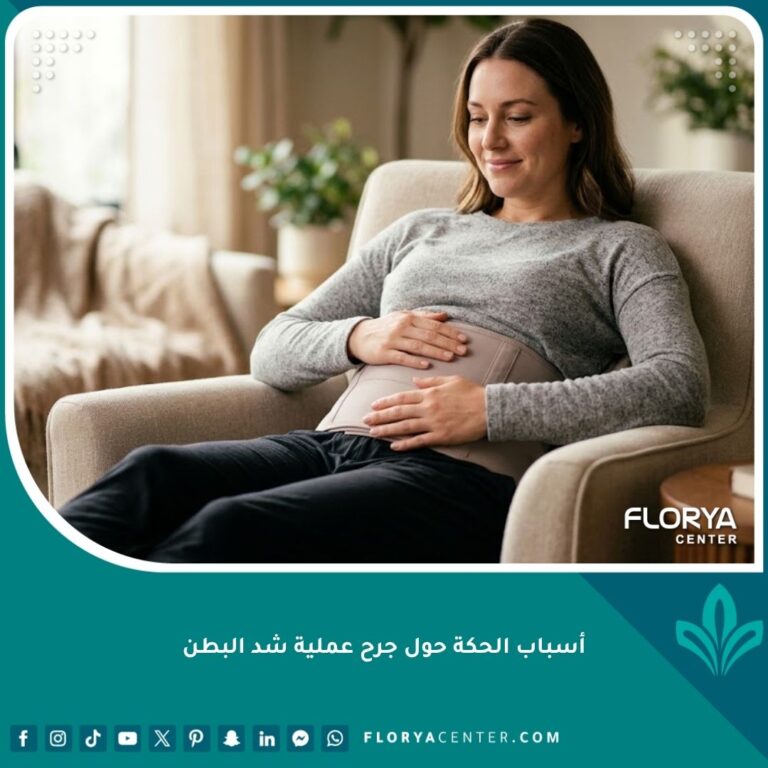 صورة توضح العناية بمنطقة جرح عملية شد البطن وارتداء المشد الطبي لتخفيف الحكة والتهيج.