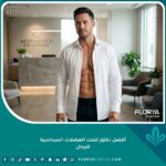 رجل رياضي يبرز عضلات بطن سداسية بعد عملية نحت الجسم بالفيزر في عيادة تجميل متطورة.