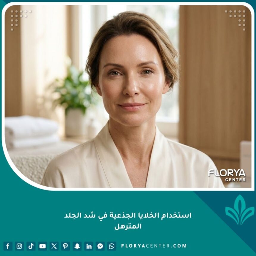 امرأة تتمتع ببشرة نضرة ومشدودة وخالية من التجاعيد بعد علاج استخدام الخلايا الجذعية في شد الجلد المترهل.