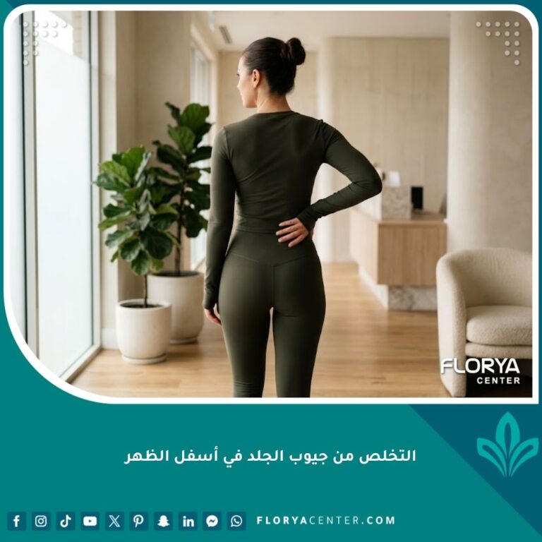 امرأة تتمتع بقوام متناسق وظهر مشدود بعد التخلص من جيوب الجلد في أسفل الظهر بنجاح.