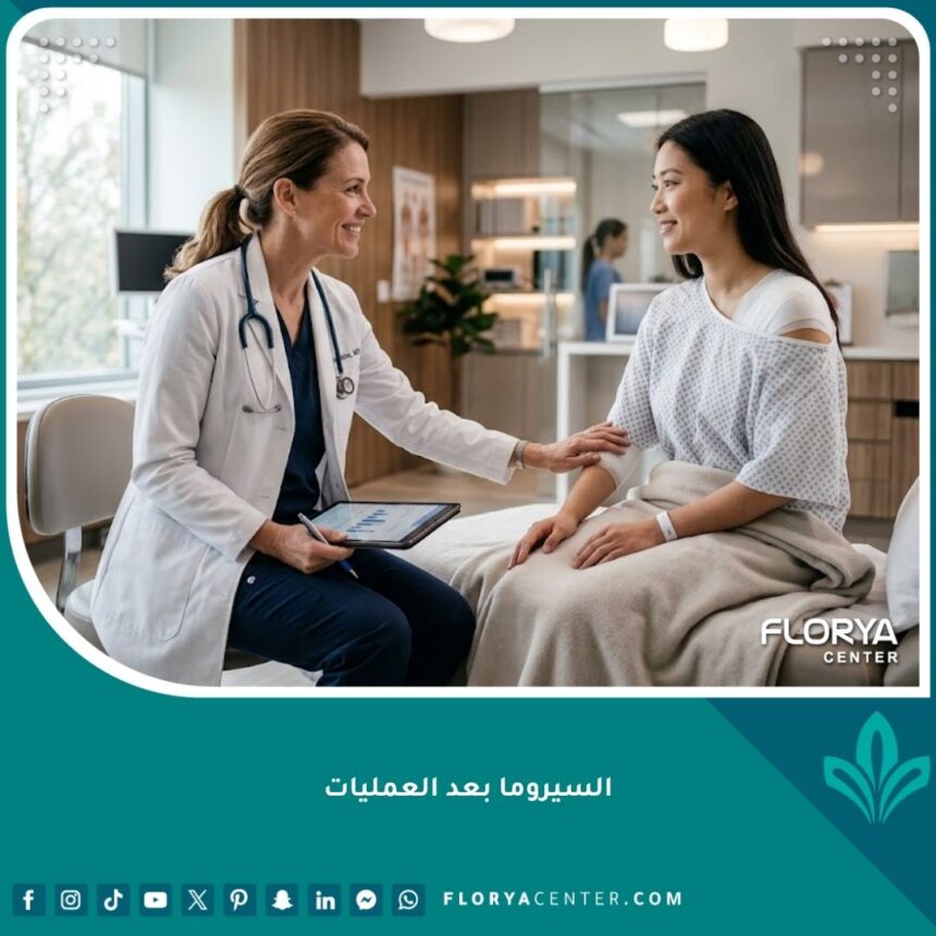 طبيب مختص يفحص مريضاً بعد العملية الجراحية لتقديم العلاج والراحة الفورية من السيروما.