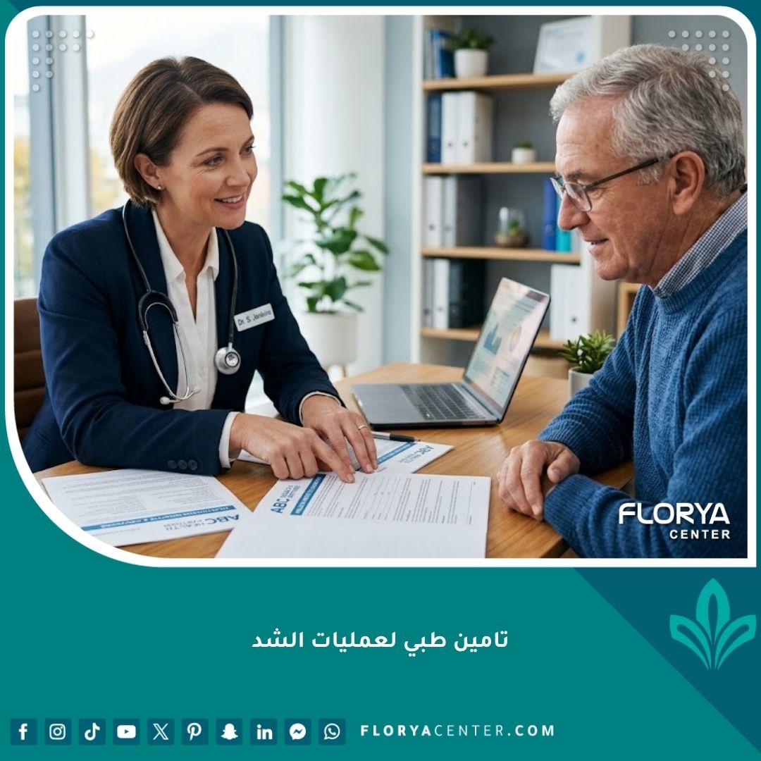 طبيب يشرح للمريض شروط التغطية في التأمين الطبي لعمليات الشد والموافقات المطلوبة.