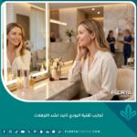 سيدة تبتسم برضا بعد نجاح تجارب تقنية البودي تايت لشد الترهلات في عيادة تجميل فاخرة.
