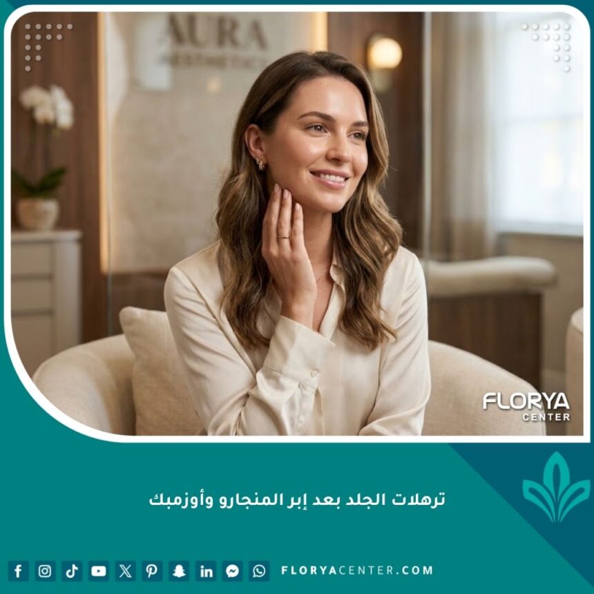 امرأة تتمتع ببشرة مشدودة وصحية، تمثل الأمل في التخلص من ترهلات الجلد بعد إبر المنجارو وأوزمبك من خلال تقنيات التجميل الحديثة.
