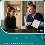 طبيب تجميل يشرح خطط تقسيط عمليات شد الجسم في العيادات لمريضة سعيدة في غرفة استشارة فاخرة.