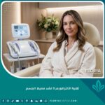 امرأة تتمتع بقوام مشدود وجسم متناسق بعد جلسة تقنية الألترافورمر 3 لشد محيط الجسم في عيادة تجميل فخمة.
