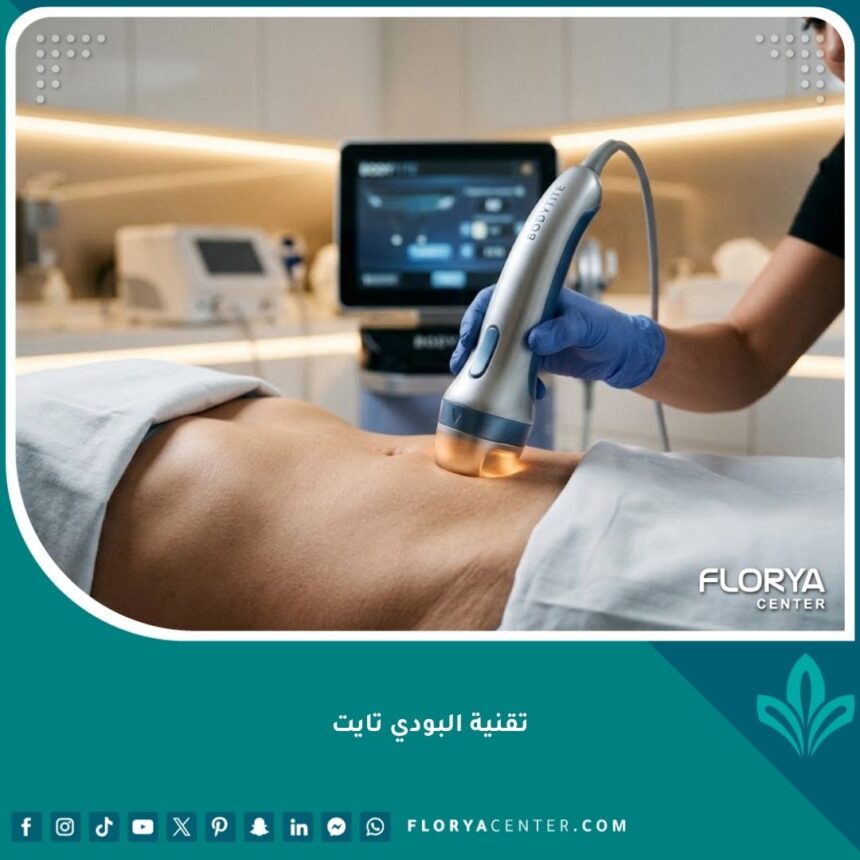 تقنية البودي تايت 1 جهاز تقنية البودي تايت الحديث لشد الجلد ونحت القوام في عيادة تجميل فاخرة.