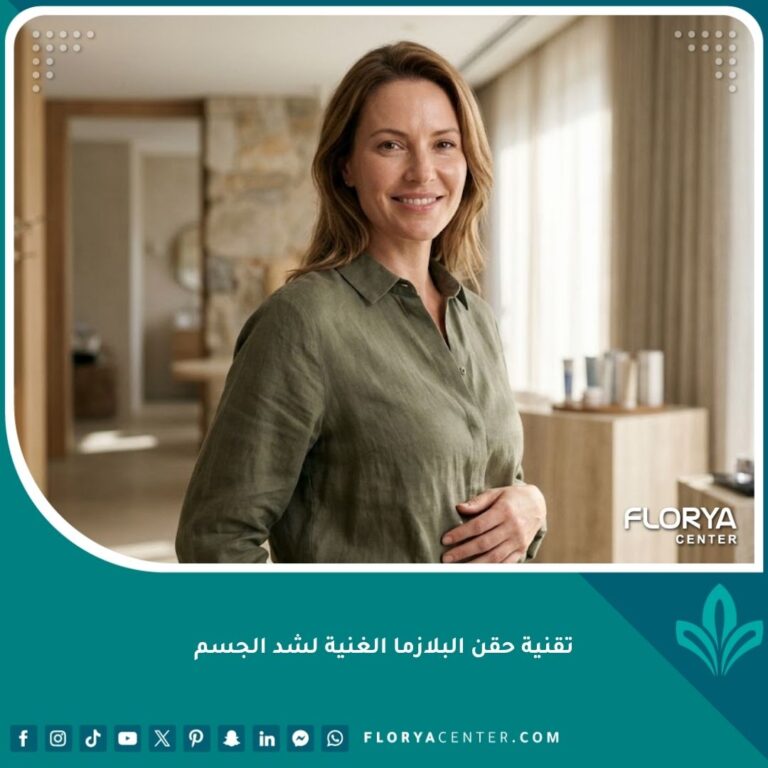 صورة عالية الجودة لامرأة تتمتع ببشرة مشدودة ومرنة، تمثل النتائج الطبيعية لتقنية حقن البلازما الغنية لشد الجسم.