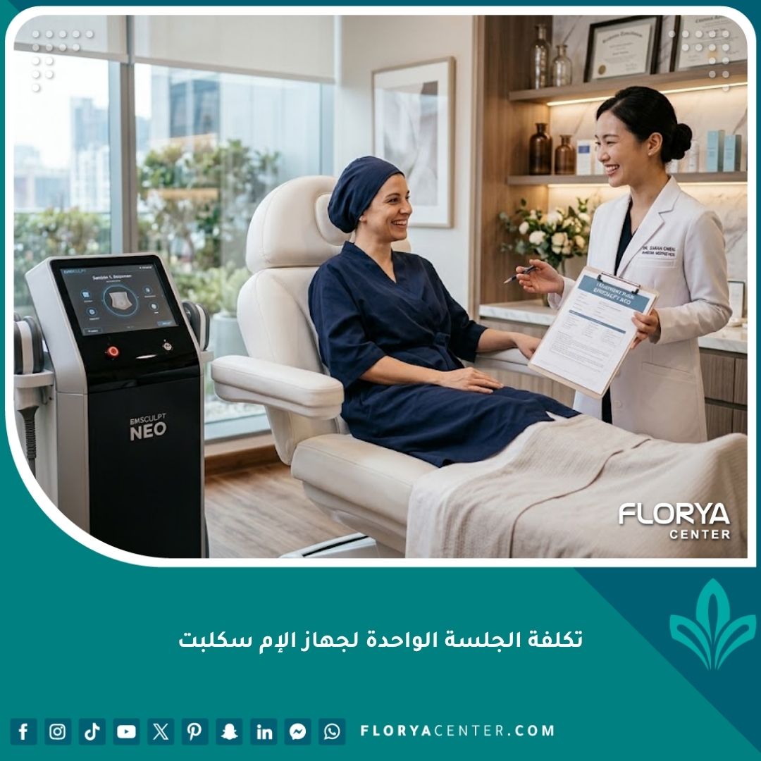 دكتورة تجميل تشرح تكلفة الجلسة الواحدة لجهاز الإم سكلبت وخطة العلاج لمريضة في عيادة فخمة.