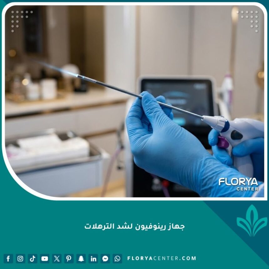 جهاز رينوفيون لشد الترهلات بالجي بلازما وغاز الهيليوم في عيادة تجميل حديثة.