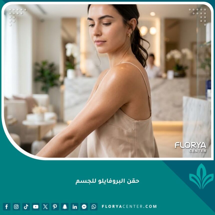 صورة مقربة تبرز نضارة وشباب البشرة بعد حقن البروفايلو للجسم، مع التركيز على نعومة الجلد وشد الترهلات في منطقة الزنود.