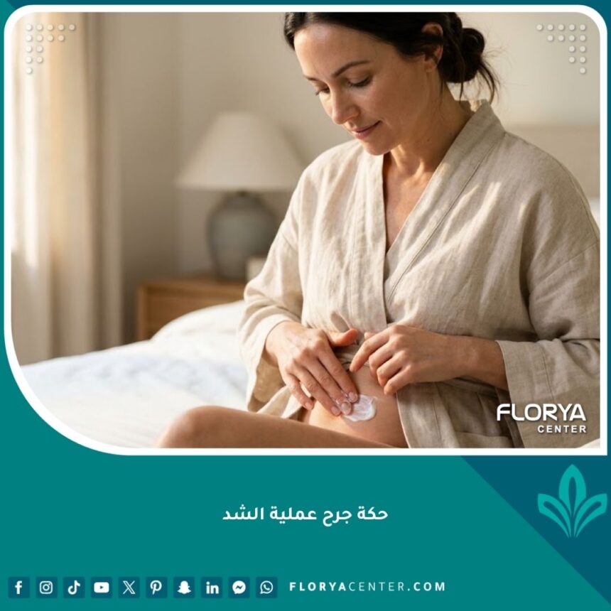 امرأة تستخدم مرهم مهدئ لتخفيف حكة جرح عملية الشد والشعور بالراحة.