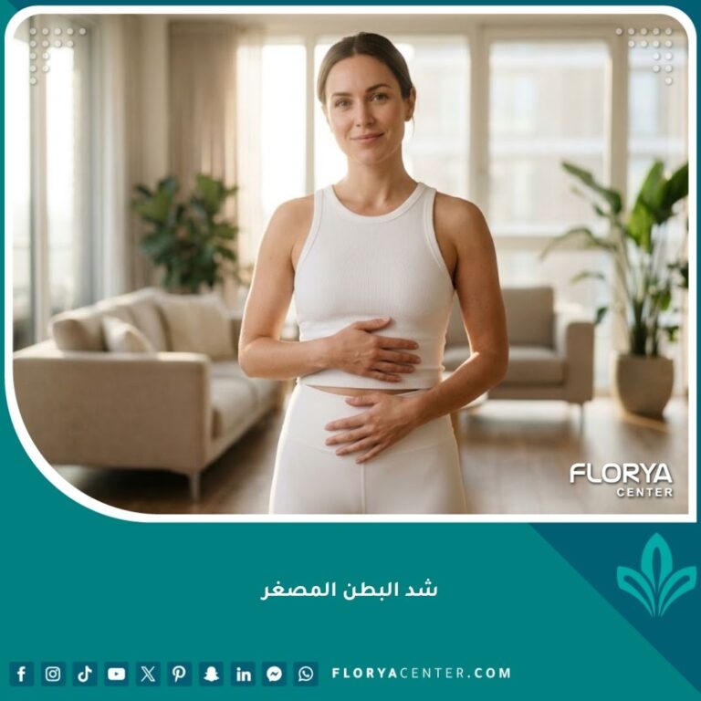 امرأة تتمتع ببطن مسطح ومشدود بعد عملية شد البطن المصغر للتخلص من الترهلات السفلية.