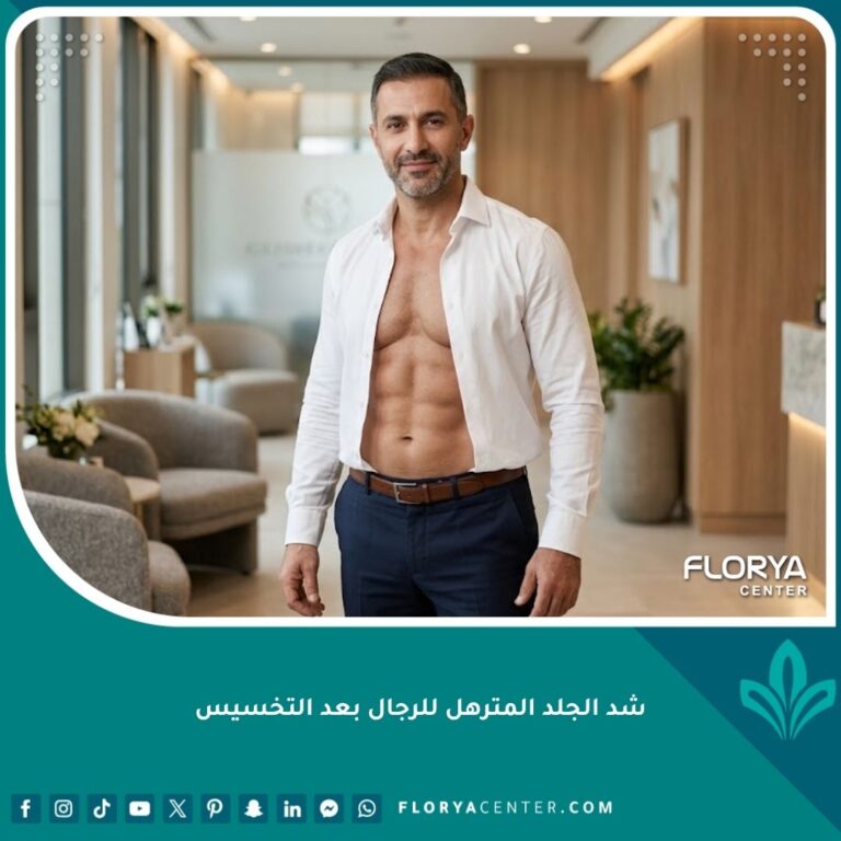 رجل رياضي واثق يظهر نتائج عملية شد الجلد المترهل للرجال بعد التخسيس المفرط وعمليات التكميم.