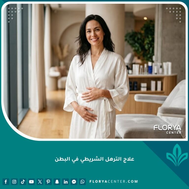 صورة لامرأة تتمتع ببطن مسطح ومشدود بعد نجاح علاج الترهل الشريطي في البطن في عيادة تجميل فاخرة.
