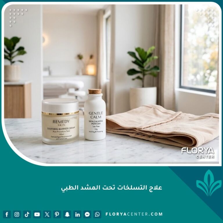 كريم مرطب وبودرة طبية بجانب كورسيه ضاغط لعلاج التسلخات تحت المشد الطبي.