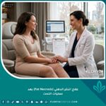 طبيبة تجميل تطمئن مريضة في عيادة حديثة حول خطوات علاج النخر الدهني بعد عمليات النحت وشفط الدهون.