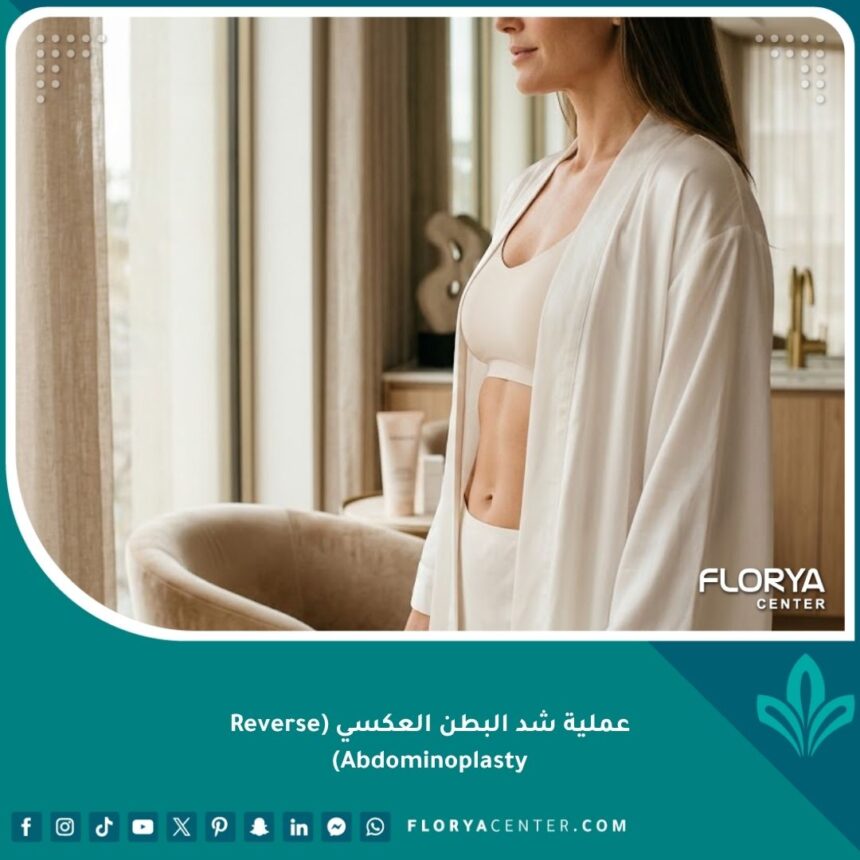صورة عالية الجودة تبرز النتائج الجمالية لعملية شد البطن العكسي، حيث يظهر قوام متناسق وبطن علوي مشدود ومسطح.
