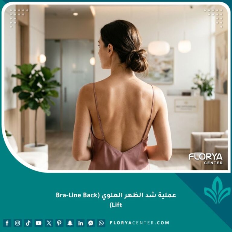 امرأة تتمتع بظهر مشدود وناعم بعد إجراء عملية شد الظهر العلوي للتخلص من الثنيات الجلدية.